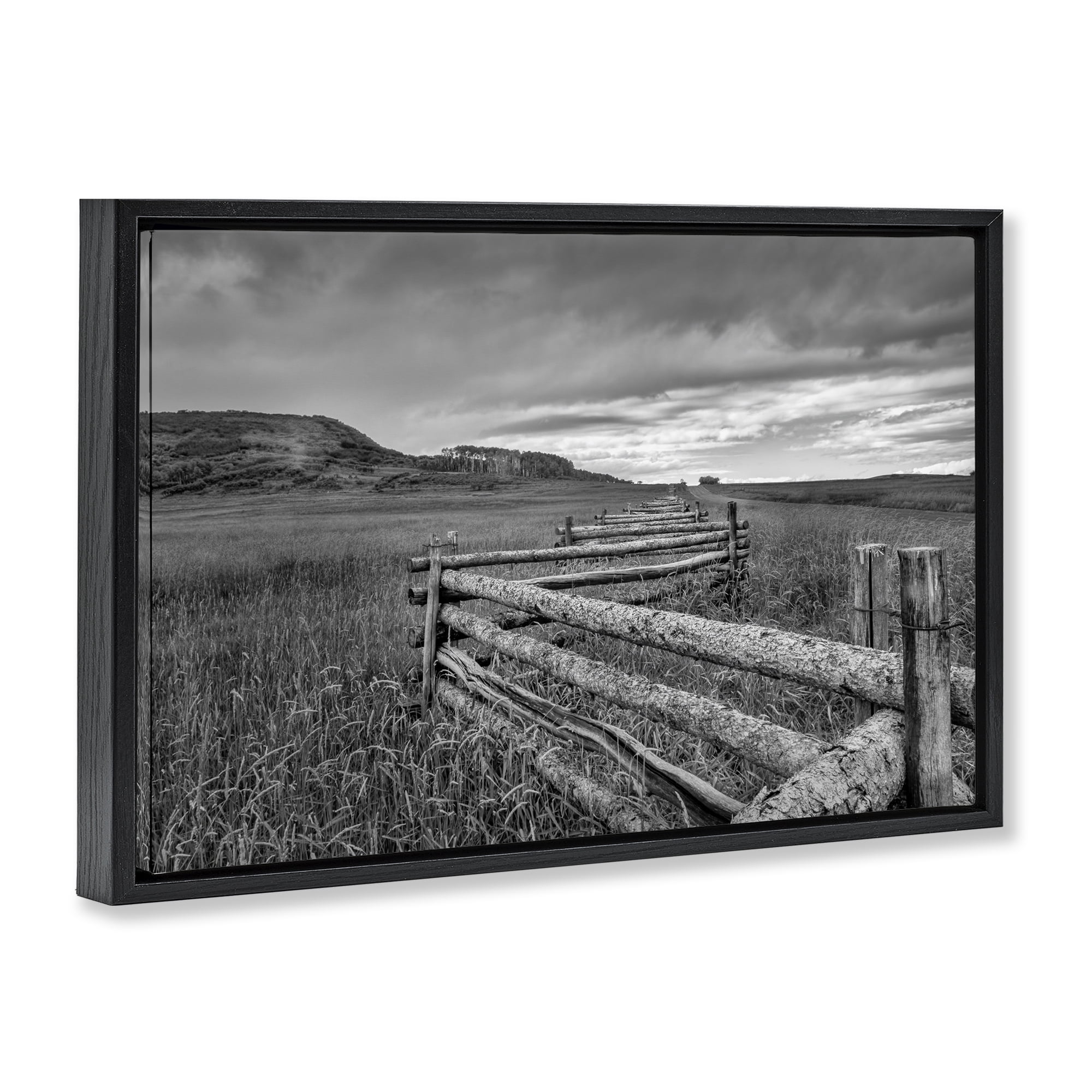 Stupell Industries Weathered Fence to Distant Horizon Black Framed Floater Canvas Wall Art, design by Jon Evan