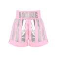 thumbnail image 3 of Haitryli Boys Sides Slit Metallic Boxing Shorts Color Block Satin Kickboxing Muay Thai Trunks Themed Party Dress Up Pink Silver 10, 3 of 6