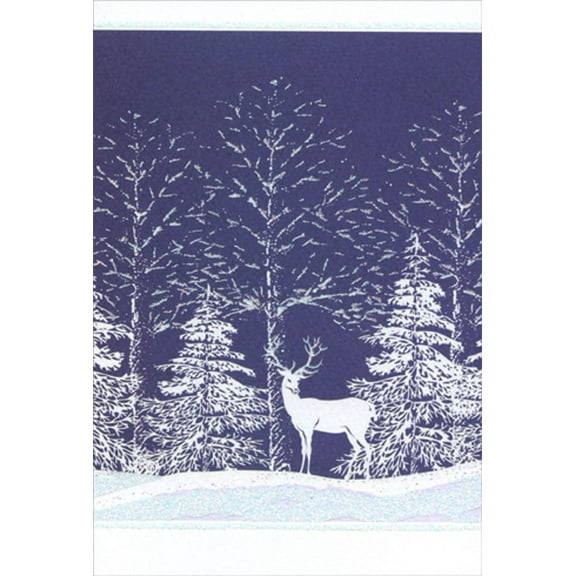 Pictura White Deer and Trees : Dark Blue Sky Christmas Card