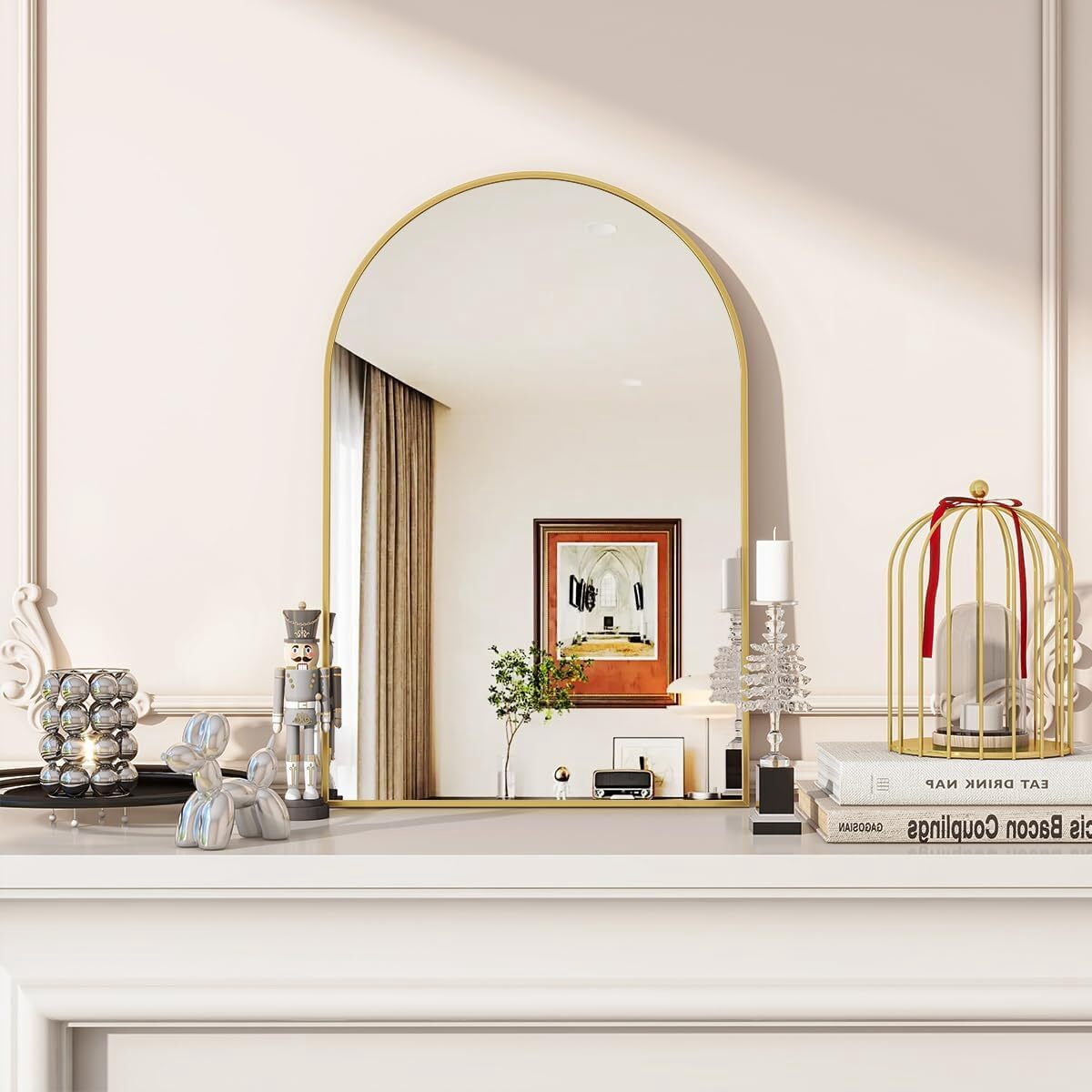SHATTERVUE 30"x 20.1"Arched Bathroom Mirror Wall Mounted Mirror,Gold