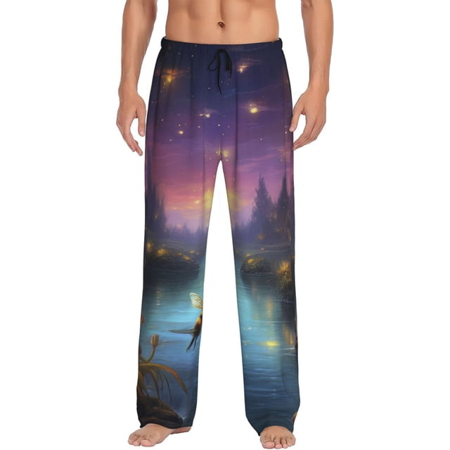 Balery Magical Bees Twilight River Pantalones de pijama para hombre, pijama ultraligero, pantalón de descanso-3X-Large