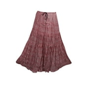Mogul Women's Maxi Skirt Red Printed Broomstick Long Retro Skirts