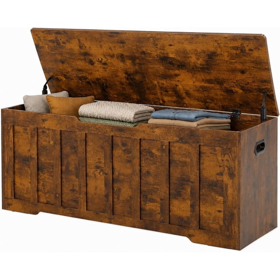 47.2" Storage Chest for Bedroom, Extra Large Wooden Storage Trunk with 2 Safety Hinges, Entryway Storage Bench, Blanket Chest and Storage Bench for Bedroom, Living Room, Hallway