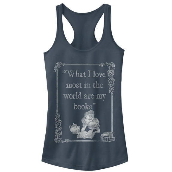 Junior's Beauty and the Beast Belle Loves Books  Racerback Tank Top Indigo Large