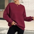 thumbnail image 2 of ManxiVoo Women's Crewneck Sweatshirt Long Sleeve Loose Fit Casual Pullover Top Spring Fall Essentials S Size Wine, 2 of 6
