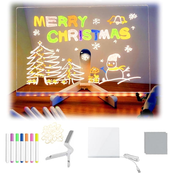 Hello MagicBoard - LED Drawing Board for Kids, Acrylic Note Board, Colorful LED Message Board with 7 Colors Pens and Adjustable Stand, Neon Drawing Pad - Soft Eye Protection Light (L)