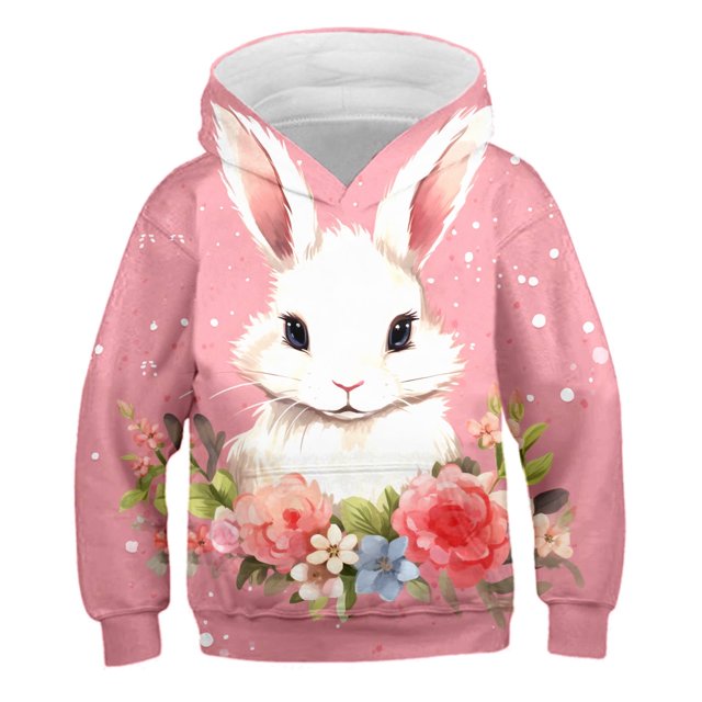 HNMKIU Kids Hooded Sweatshirt Kids Children Boys Girls Easter Spring Long Sleeve Hoodie Tops Sweatshirt Clothes Cartoon Rabbit Chick Printing