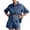 Dark Blue, variant on Denim Set for Women - Jean Short Sets for Women Casual Summer 2 Piece Outfits Pocket Lapel Neck Button Down Blouse Shirts Drawstring Elastic Waist Short Pants Matching Clothing
