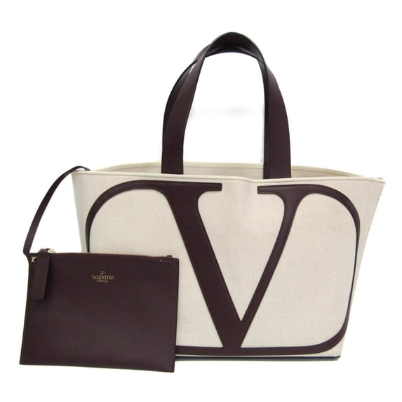 Pre-Owned Valentino Garavani V Logo Pouch Included Women's Leather,Canvas Tote Bag...