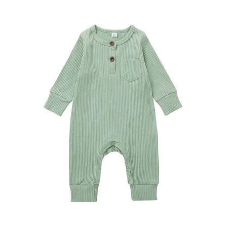 

BrilliantMe Toddler Infant Baby Girls Boys Solid Color Romper Long Sleeve Ribbed Jumpsuit for Spring Fall Light Green 12-18 Months