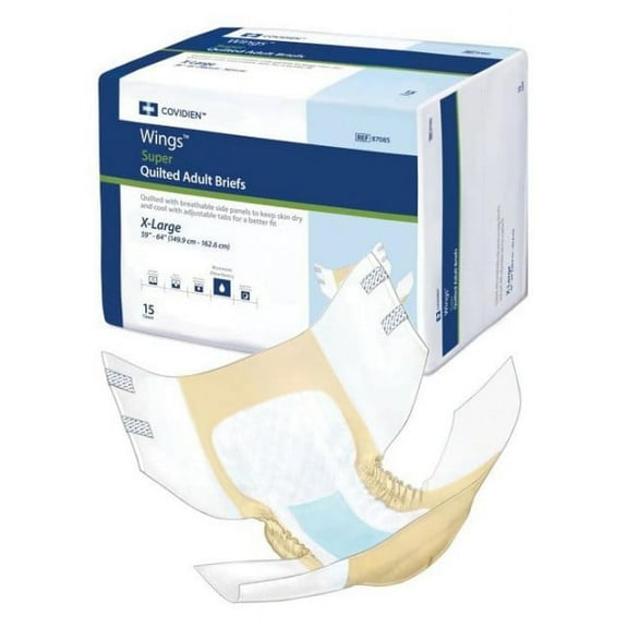 Kendall Wings Super Quilted Adult Incontinence Brief, Xl (59" To 64" Waist), Beige