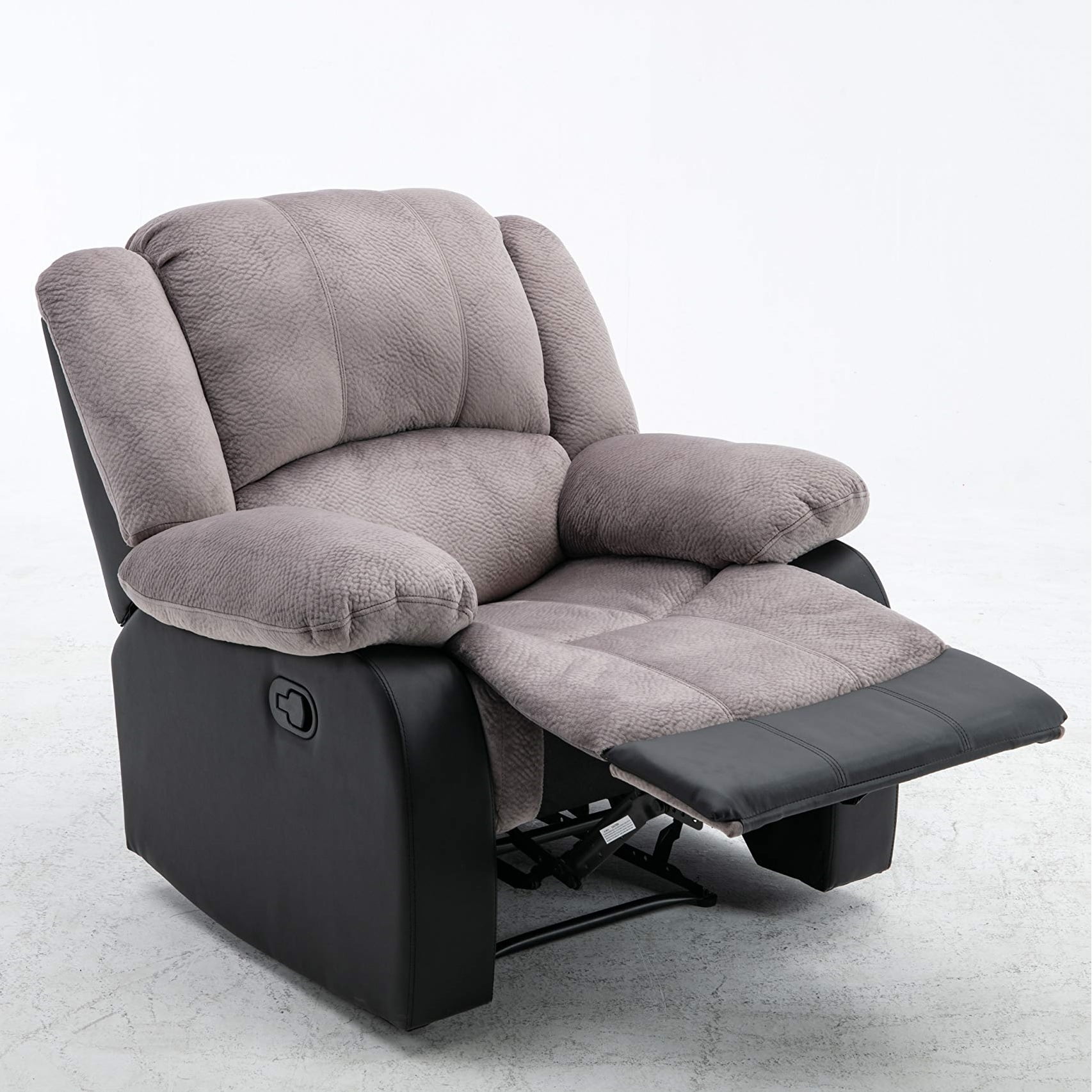 Nathaniel Home Manual Single Reclining Sofa, Champion PU Leather Upholstered Couch, Tufted Recliner, Plush Scoop Seating, for Living Room Home Theater, Gray