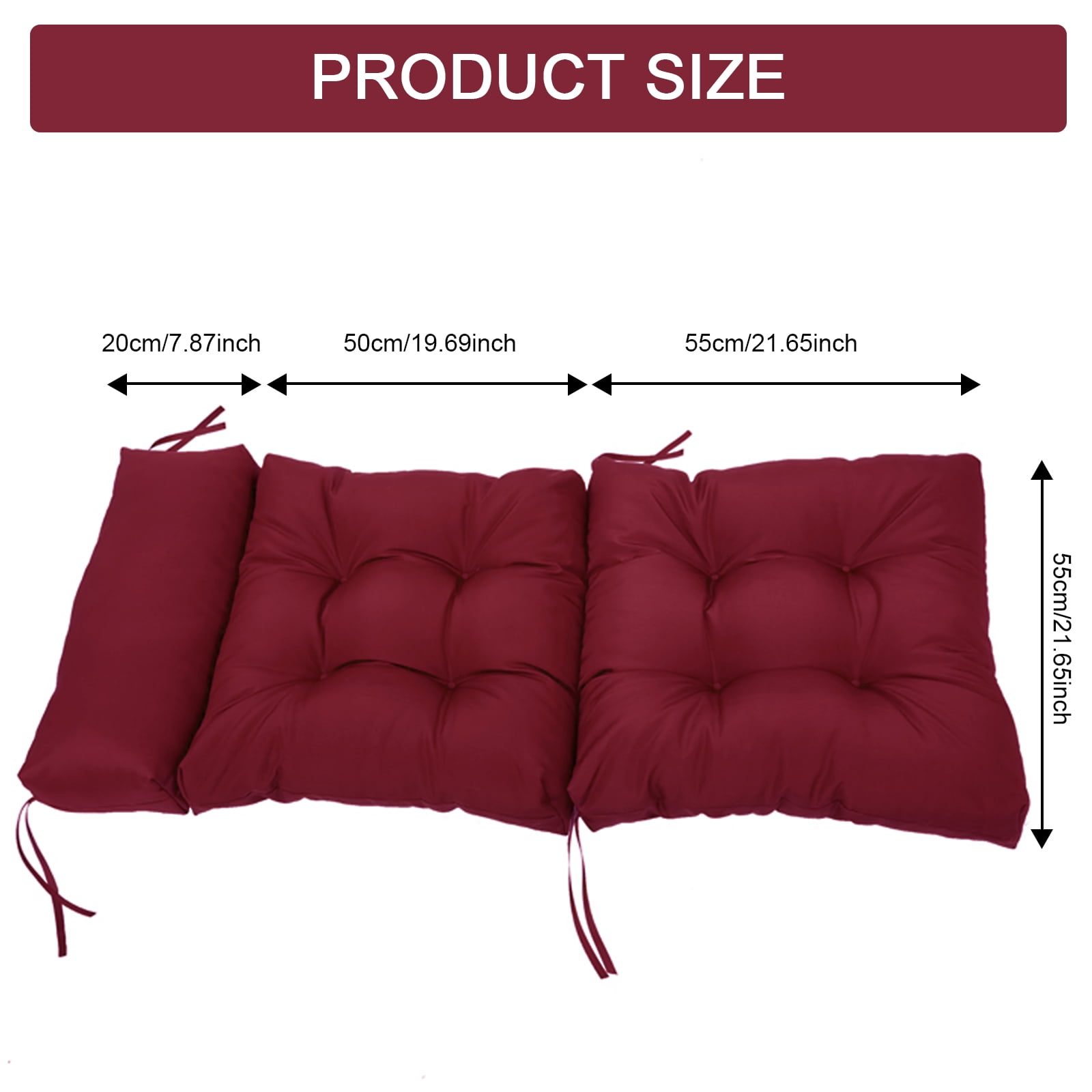 JOVELL 4-Inch Thick Adirondack Chair Cushions 1Pack, 49"x21" Waterproof High Back Rocking Chair Pads with Ties, Outdoor Patio Furniture Seat Cushion, Red