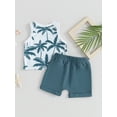thumbnail image 4 of Suealasg Toddler Boy Summer Clothes Set 6M 1T 2T 3T Kids Sleeveless Tropical Tree Print Tank Tops and Solid Color Shorts Sets 2Pcs Beach Causal Clothing for Baby Boys, 4 of 9