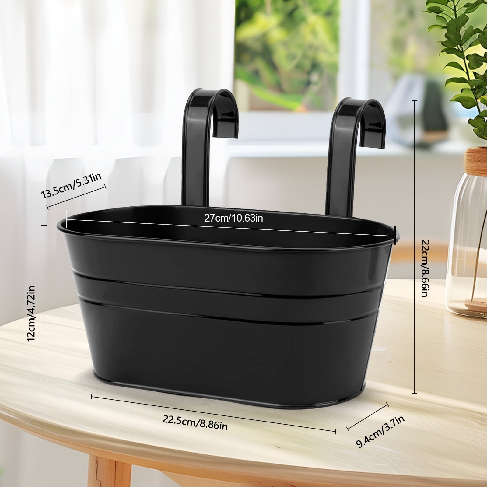 Flower Pots Metal Iron Hanging Flower Pots Garden Pots Balcony Planters Metal Bucket Flower Holder Wall Hanging Decorative Pot - Removable Hook (4 Pieces) (Black)