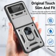 thumbnail image 2 of for Samsung Galaxy Z Flip 4 Case, with Ring Kickstand and Camera Protection,Heavy Duty Protective Shockproof Protective Rubber PC Phone Back Cover for Samsung Galaxy Z Flip 4 5G 2022, Silver, 2 of 8