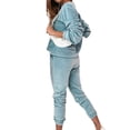 thumbnail image 4 of Conjunto de dos piezas para mujer, suave, liso, manga larga, cuello redondo, Otoño Invierno, Tops de terciopelo, pantalones largos de cintura alta, pantalones, traje informal Fridja  hfkajh100775, 4 of 6