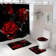 thumbnail image 1 of 4 Pcs Valentines Shower Curtain Sets with Rugs, Non-Slip Rugs, Toilet Lid Cover, Bath Mat, 3D Romantic Red Rose Shower Curtain with 12 Hooks for Bathroom, 1 of 10