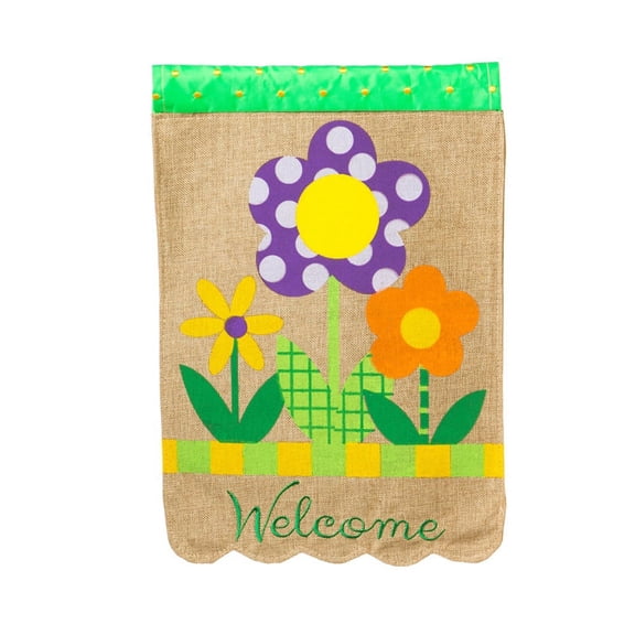 Garden Burlap Welcome Flowers Flag