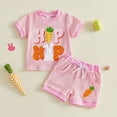 thumbnail image 2 of TrendOFT Cute Knit Easter Outfit Baby Girl Bunny Embroidered Stripe Tee And Shorts Two Piece Summer Outfits Set Pink 0-6 Months, 2 of 9