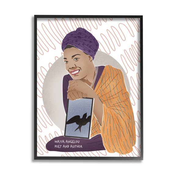 Stupell Industries Maya With Book Over Pattern Female Literary Icon Novelty Painting Black Framed Art Print Wall Art, 11 x 14
