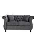 thumbnail image 7 of Chesterfield Velvet Loveseat Sofa with 2 Pillows, Classic 2 Seater Tufted Couch with Rolled Arms and Nailhead, Leisure Sofa Couch for Living Room, Bedroom, Office, Apartment, Grey, 7 of 7