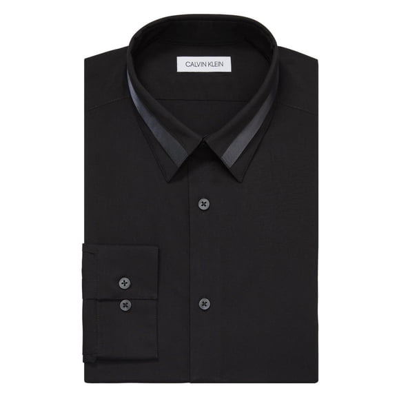 Calvin Klein Mens Stretch Button Down Dress Shirt, Black, 13-13.5