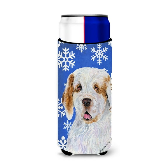 Clumber Spaniel Winter Snowflakes Holiday Ultra Hugger for slim cans