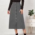thumbnail image 5 of Women’s Corduroy High Waist A-Line Midi Skirt with Front Button Down Closure and Classic Fit for Daily Wear Gray XL, 5 of 6