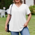 thumbnail image 2 of Trendy V Neck Pleated T Shirts for Women Plus Size Short Sleeve Tops Comfortable Soft Solid Color Loose Fit Curved Hem Dressy Summer Tees White 5XL, 2 of 6