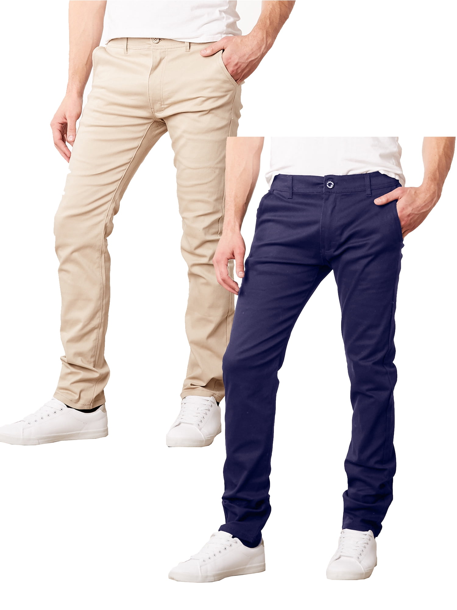 Mens Slim Fit Cotton Stretch Chino Pants 2 Packs - Walmart.com