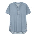 thumbnail image 4 of Women's Summer Denim Blouse V Neck Button Down 3/4 Sleeve Shirt Side Split Jean Blouse Casual Elegant Loose Tops Daily Vacation Party Tops for Ladies, 4 of 6