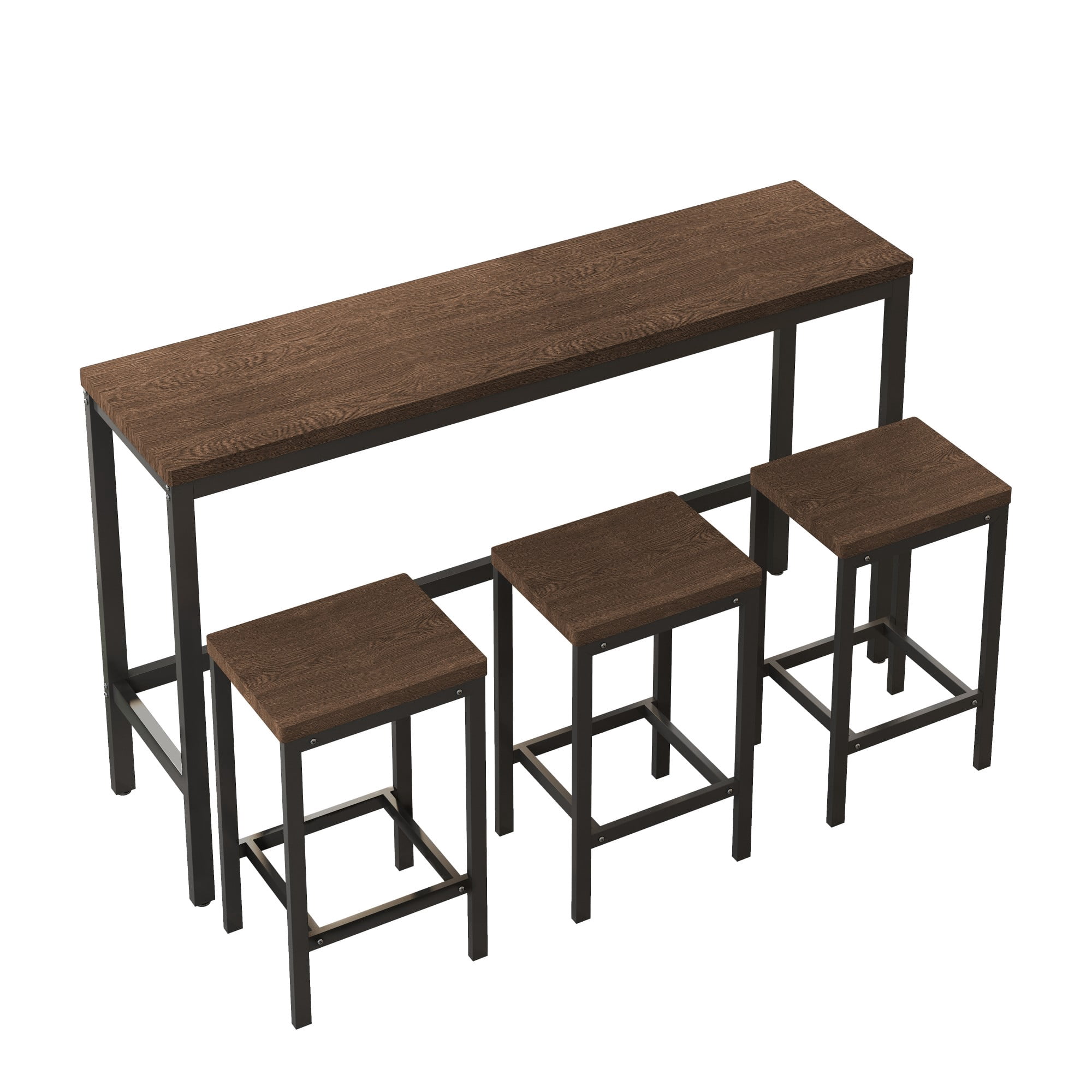 BSHTI 60.24" MDF Dining Room Table Set with Metal Frame, 3 Stools, Space-Saving Design for Kitchen Dining Room(Dark Brown)