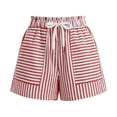 thumbnail image 5 of Womens Striped Shorts Elastic Waist Drawstring Summer Casual Beach Lounge Loose Fit Shorts with Pockets Red, 5 of 5