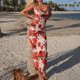 thumbnail image 1 of Vestido Vestido largo con estampado floral Sin espalda Vestido ajustado con tirantes para mujer Traje de vacaciones sexy Cgtredaw Rojo T S para Mujer, 1 of 6