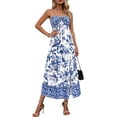 thumbnail image 1 of Robe Longue Maxi à Taille Haute, Col Licou, Imprimée, Style Bohème pour Femme, Bleu, TG, 1 of 8