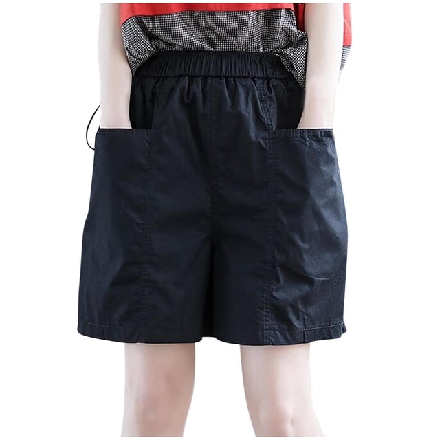 Oksale Shorts Décontractés Grande Taille pour Femmes, Taille Extensible, Shorts Bermuda Amples avec Poches, Confortables, Couleur Unie Classique, Randonnée, Noir G
