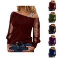 thumbnail image 1 of Womens Sparkle Top 2026 Spring Trendy Y2K Long Sleeve Off Shoulder Mesh T Shirts Going out Top Rave Outfits, 1 of 4