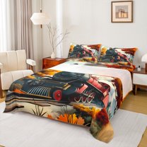 Castle Fairy Steam Engine Queen Sheet Sets for Boys Girls,Railway Train Bed Set