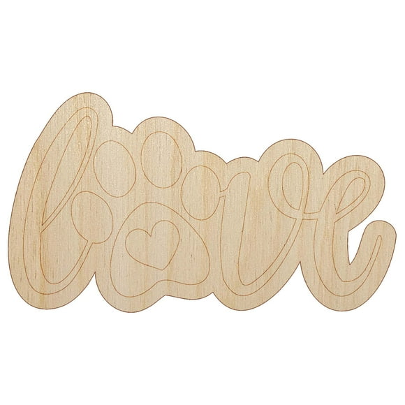 Love Script Paw Print with Heart Dog Cat Wood Shape Unfinished Piece Cutout Craft DIY Projects - 4.70 Inch Size - 1/4 Inch Thick