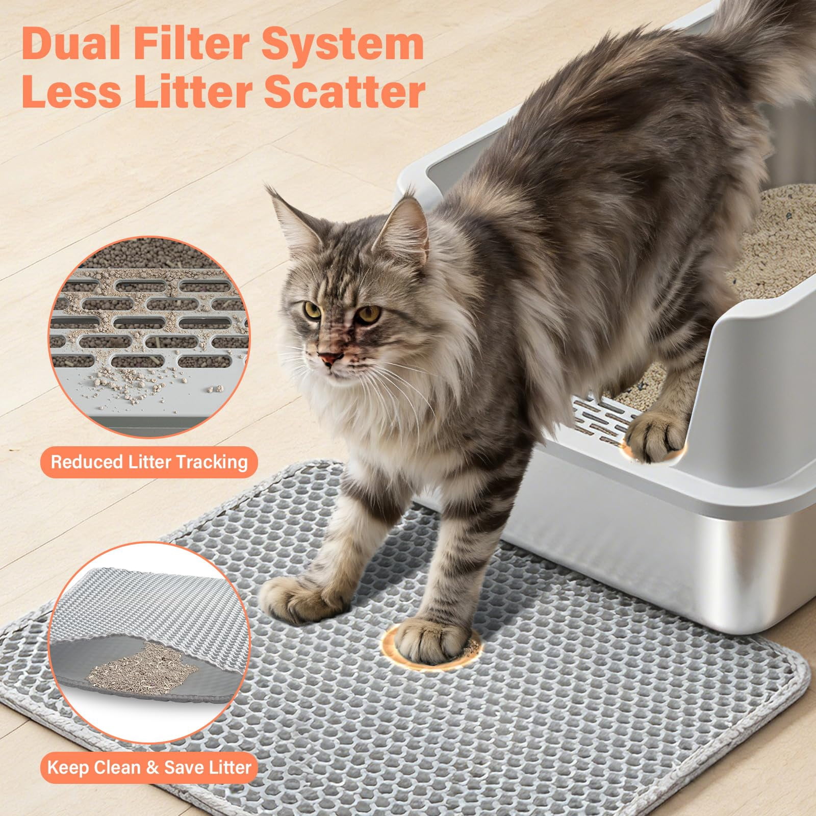 Stainless Steel Cat Litter Box With Lid  Xl Metal Extra Large Litterbox For Big Cats High Sided | Easy Cleaning Odor-free Includes Scoop And Mat