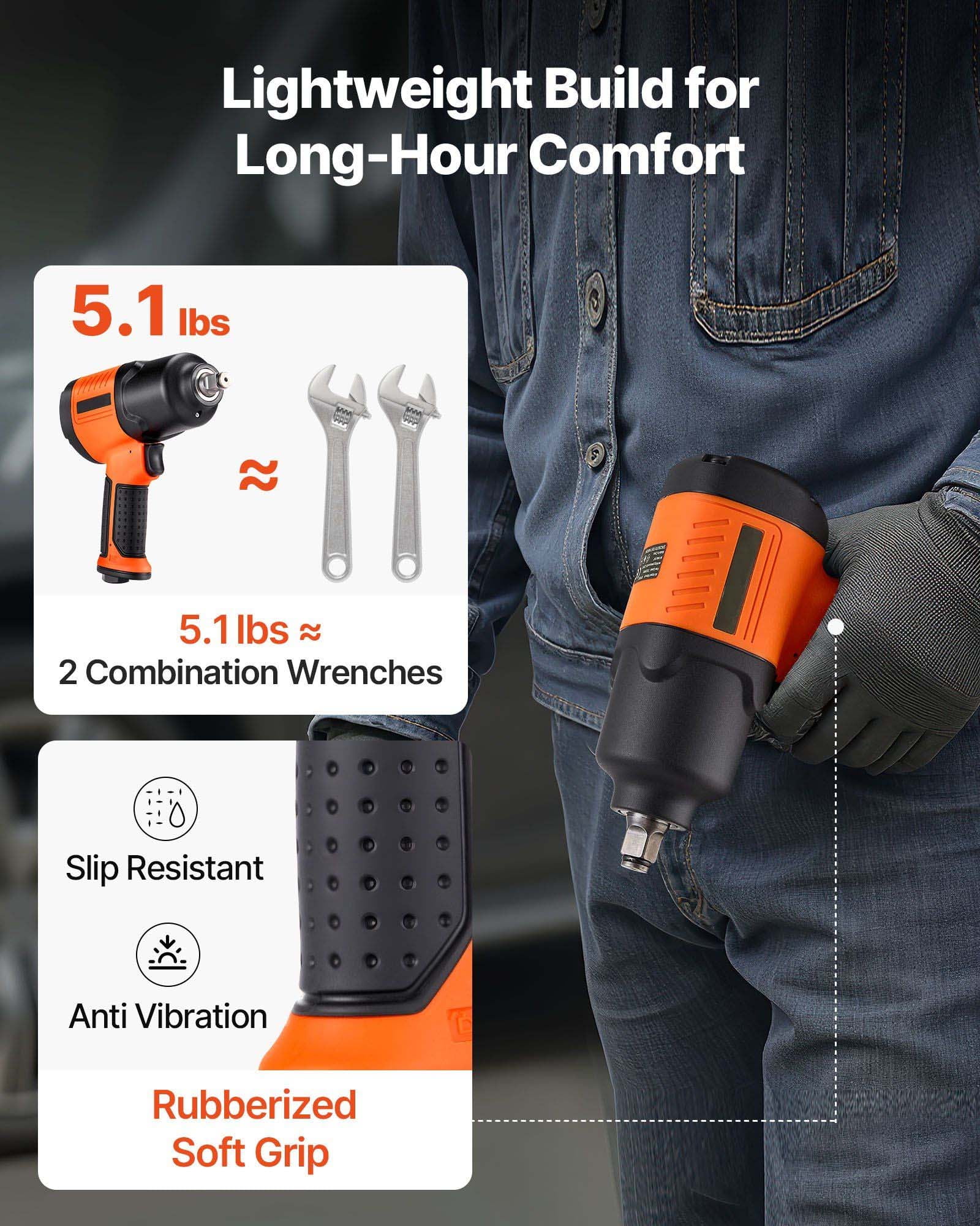 1/2" Drive Air Impact Wrench - 1100 ft-lbs Pneumatic Impact Gun, 7500 RPM, 4-Speed Adjustable, Lightweight for Auto Repair & Vehicle Maintenance