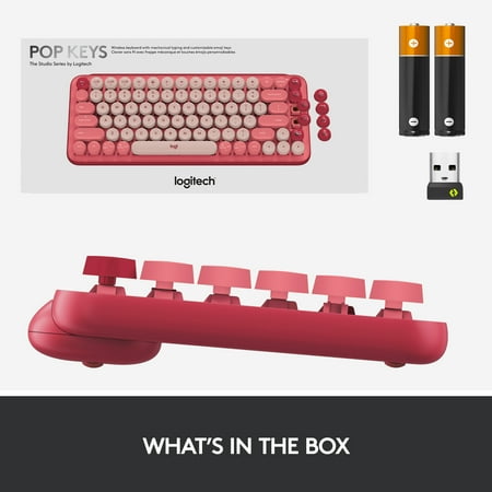 Logitech - POP Keys Wireless Mechanical Tactile Switch Keyboard for Windows/Mac with Customizable Emoji Keys - Heartbreaker Rose