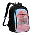 thumbnail image 1 of Balery Pastel Pink Beach Cafe Mochila con carga USB para hombre y mujer - Mochila impermeable y antirrobo para portátil con puerto USB para viajes, trabajo, estudios y universidad, 1 of 7
