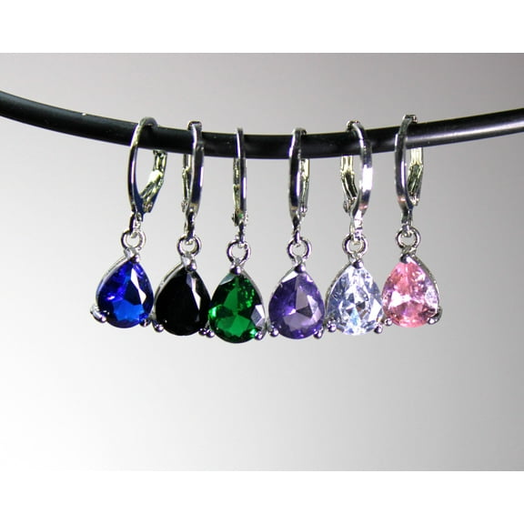Silver-plated lab-created Teardrop Shaped Gemstone Earrings