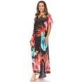 thumbnail image 5 of Sakkas Vicky Women's Casual Long Print Short Sleeve Petit Beach Maxi Caftan Dress - Print-1 - One Size, 5 of 5