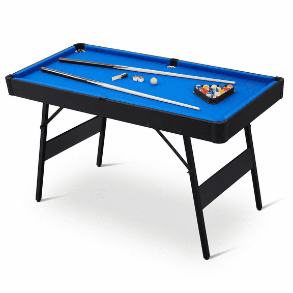 54" Folding Pool Table, Portable Billiard Game Table with 2 Cue Sticks, 16 Balls & Triangle, Indoor Game Table for Kids & Family