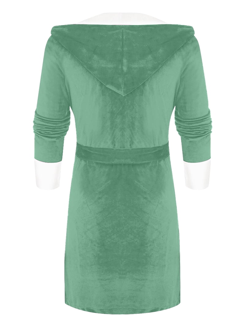 Grianlook Ladies Fuzzy Plush Bathrobe Solid Color Sleepwear Long Sleeve  Sherpa Robes Women Warm Fleece Robe Loose Hooded Dressing Gown Green 3XL -  Walmart.com