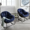 thumbnail image 2 of Outdoor Rattan Rocking Chair with Padded Cushion, Oversized Rocking Papasan Chair, Papasan Recliner Chair, Rocking Egg Chair  for Front Porch, Living Room, Patio, Garden, Navy Blue, 2 of 9