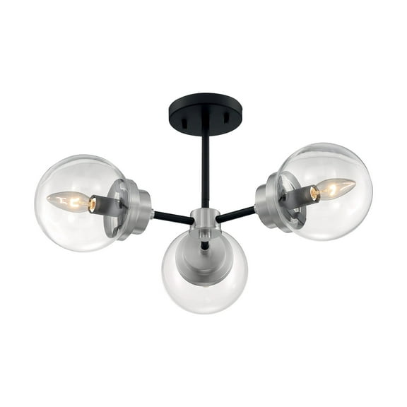 60/7133-Nuvo Lighting-Axis-3 Light Semi-Flush Mount in Industrial Style-22.88 Inches Wide by 10.75 Inches High-Matte Black/Brushed Nickel Finish